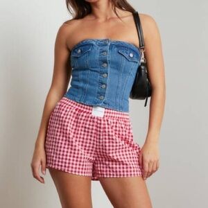 Ava And Ever Nicole Denim Tube Vest in Mid Blue size 6 NWOT